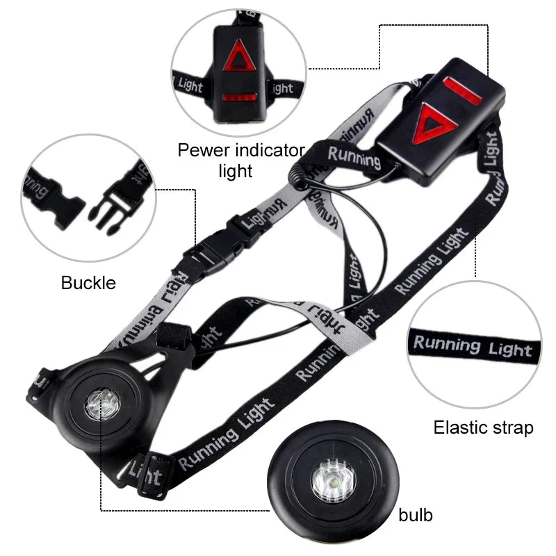 USB Rechargeable LED Chest Strap Light – Portable Night Running Safety Lamp | Battery Included | RUNGEAR