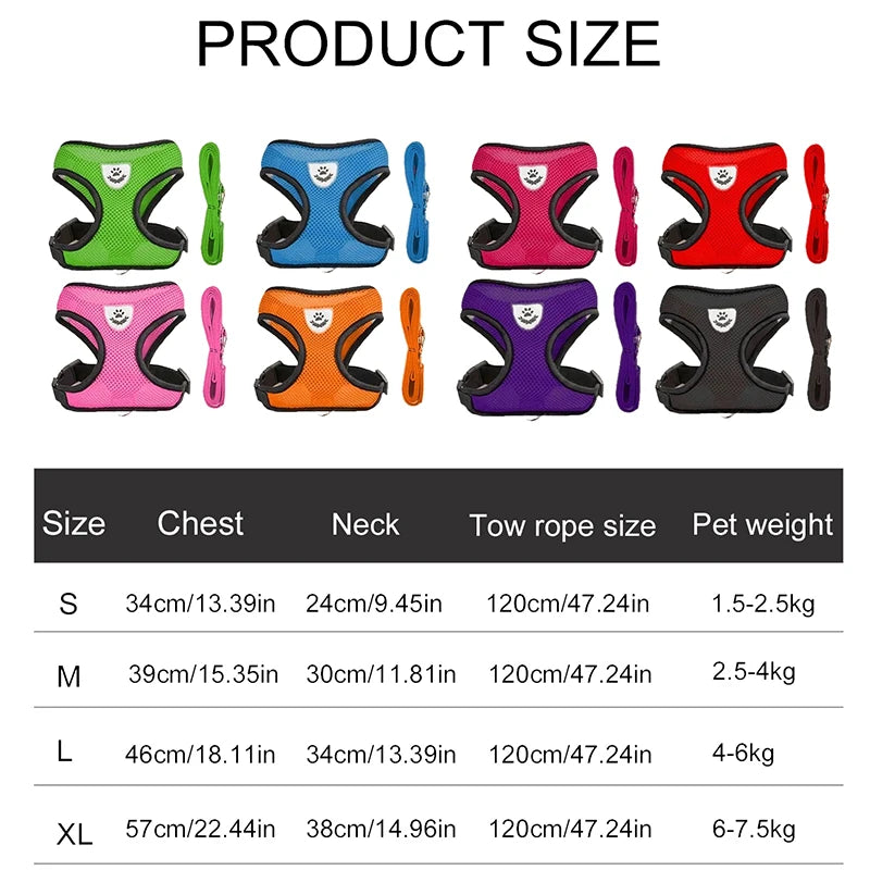Breathable Mesh Dog & Cat Harness | Reflective, Quick-Release | Small to Medium | 6 Colours