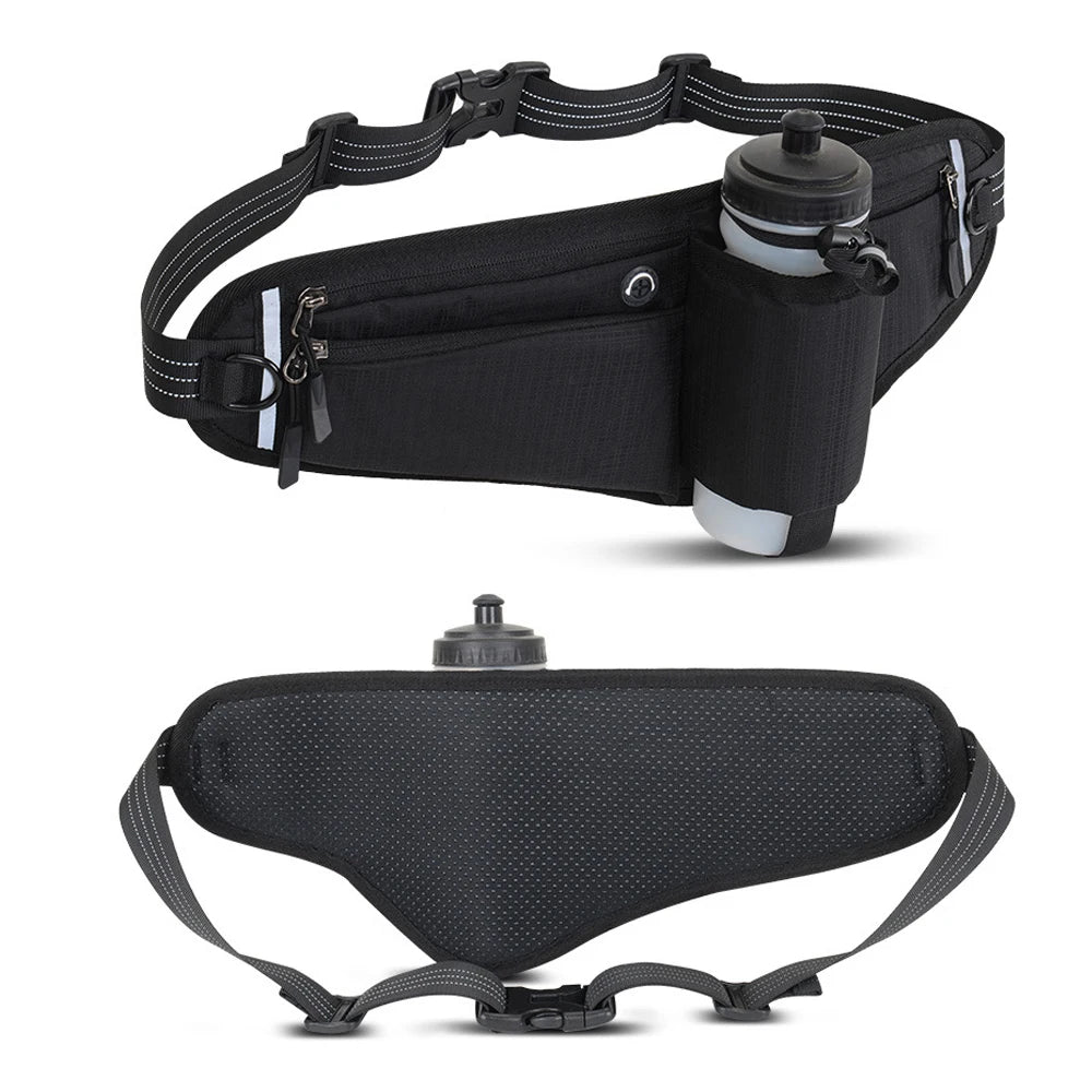 Waterproof Hydration Running Belt with 90° No-Bounce Bottle Holder – Adjustable Reflective Waist Pack for Running, Hiking & Cycling | RUNGEAR