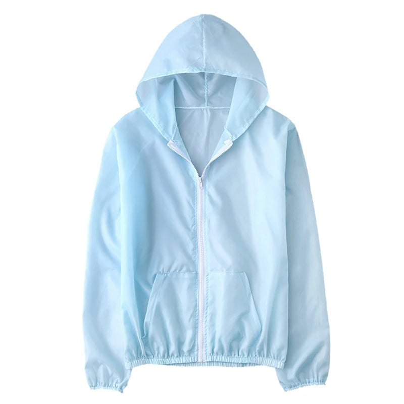 Women's Sun Protection Windbreaker – Lightweight, Hooded, Full-Zip | Outdoor Sports & Casual | S–M