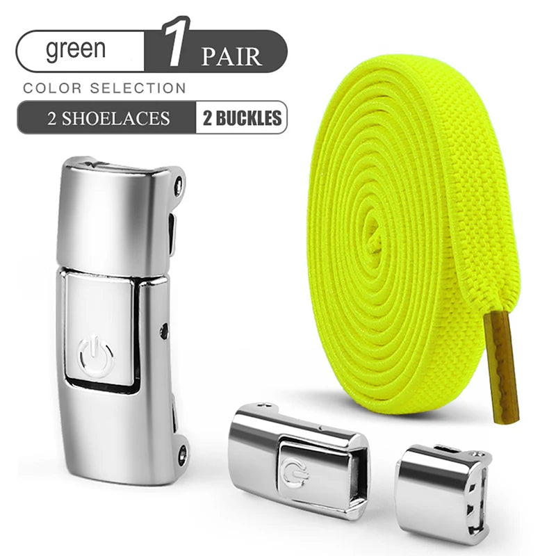 8mm Wide No-Tie Elastic Shoelaces with Press-Lock Buckle | Flat Laces for Sneakers