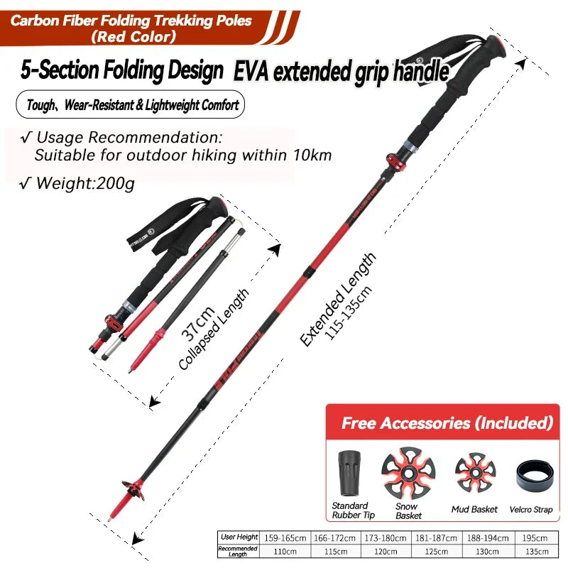 Carbon Ultra Light Foldable And Anti Slip Drill Rod Hiking Poles With External Lock
