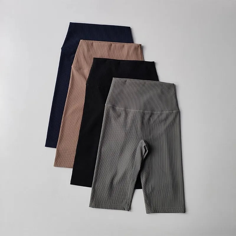 Women's Activewear Apparel: Solid Colour, Ribbed, High Waisted Fitness Sport Shorts / Rungear