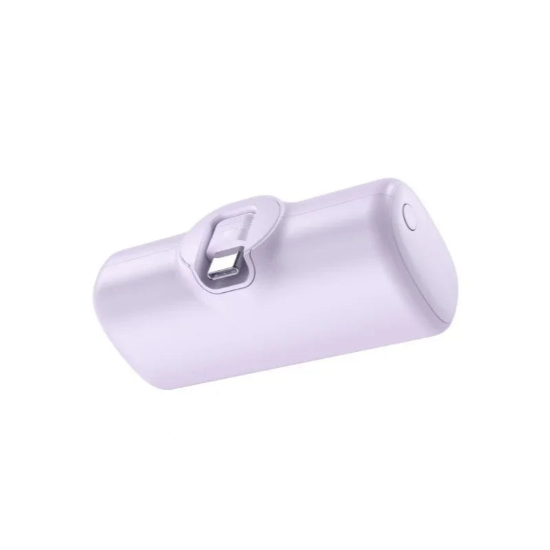 5,000mAh Mini Power Bank with Built-in USB-C Connector – 22.5W Fast Charge, No Cable Needed | Universal Compatibility | Purple