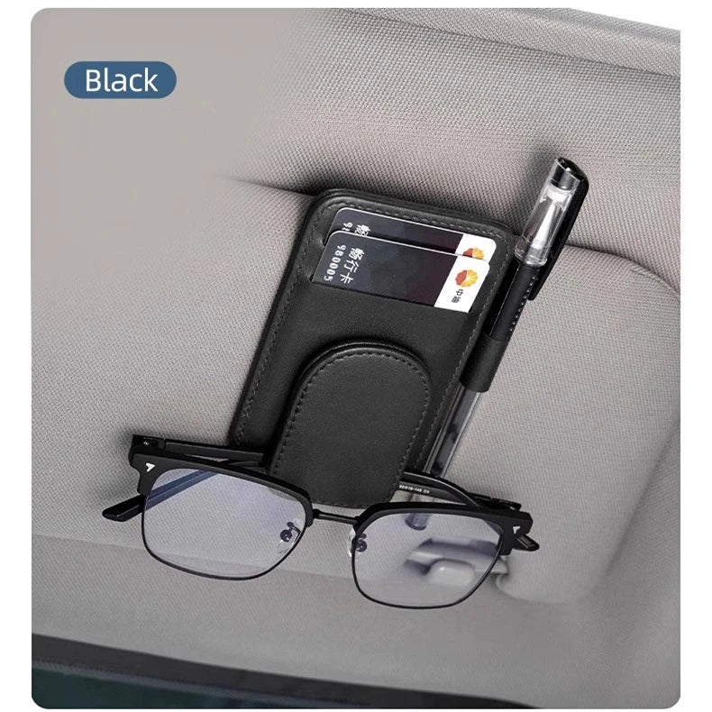 PU Leather Car Sun Visor Organiser – Sunglasses Holder, Card & Ticket Slots, Clip-On | Car Accessories | Beige, Red, Black & Brown