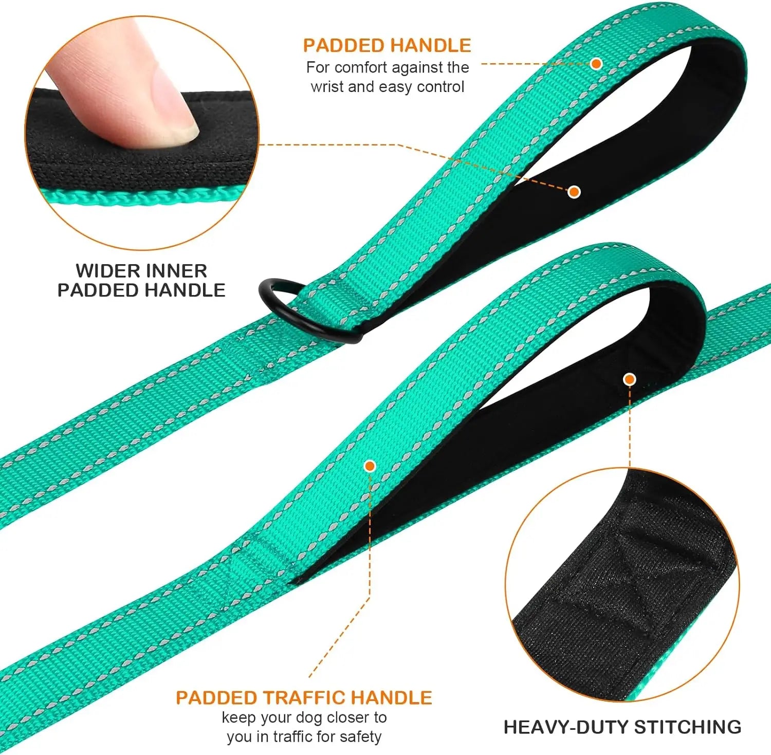 Pet Accessories Gear: 6FT Heavy Duty, Double Handle, Reflective, Nylon Dog Leash for Large Medium Dogs / Rungear