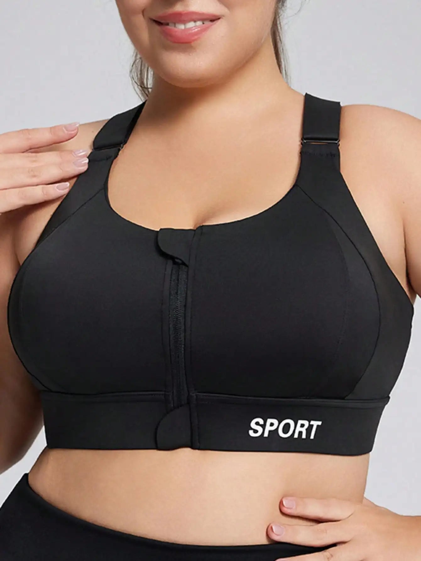 Women's Plus-Size High Support Sports Bra | Front Zip, Adjustable Cross Straps