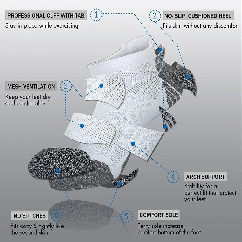 Running Apparel Accessories: 5 Pairs Unisex Ankle Support, Low Cut, Soft Tab Compression Socks / Rungear