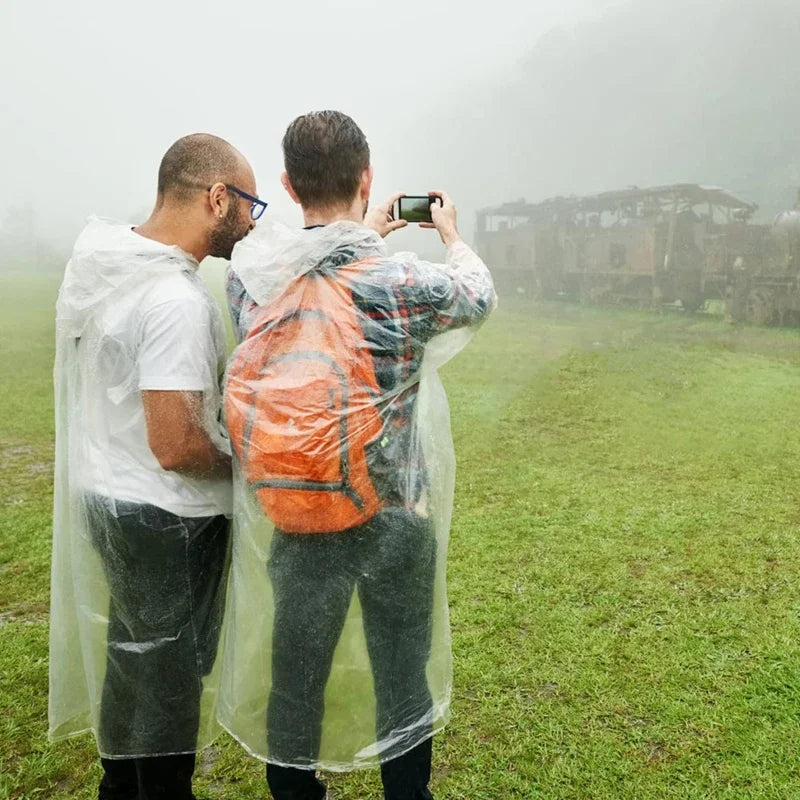 Disposable Transparent Rain Poncho — 6-Pack | Waterproof Emergency Raincoat for Adults