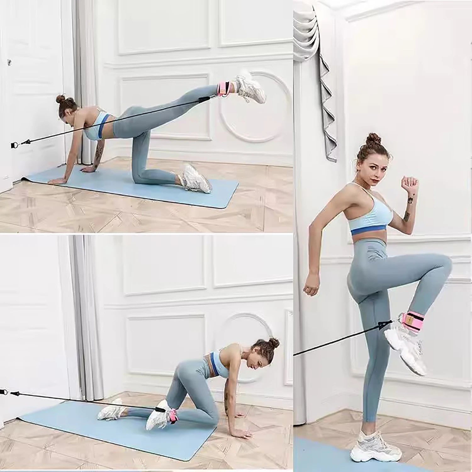 Ankle Strap & Resistance Band Set | Padded Neoprene Cuffs with D-Ring & Colour-Coded Resistance Tubes for Gym & Home Training | RUNGEAR