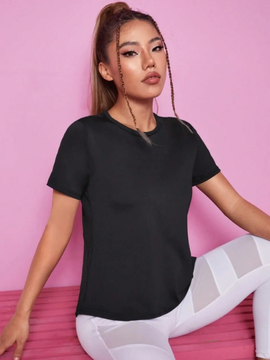 Women's Cross-Back Open Split Training Top | Loose Breathable Short Sleeve Gym Tee | RUNGEAR