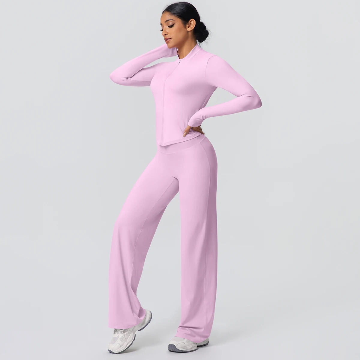 Women's Quick Dry Apparel: 2PC Long Sleeve, High Waisted, Wide Leg, Sports Fitness Clothing Set / Rungear