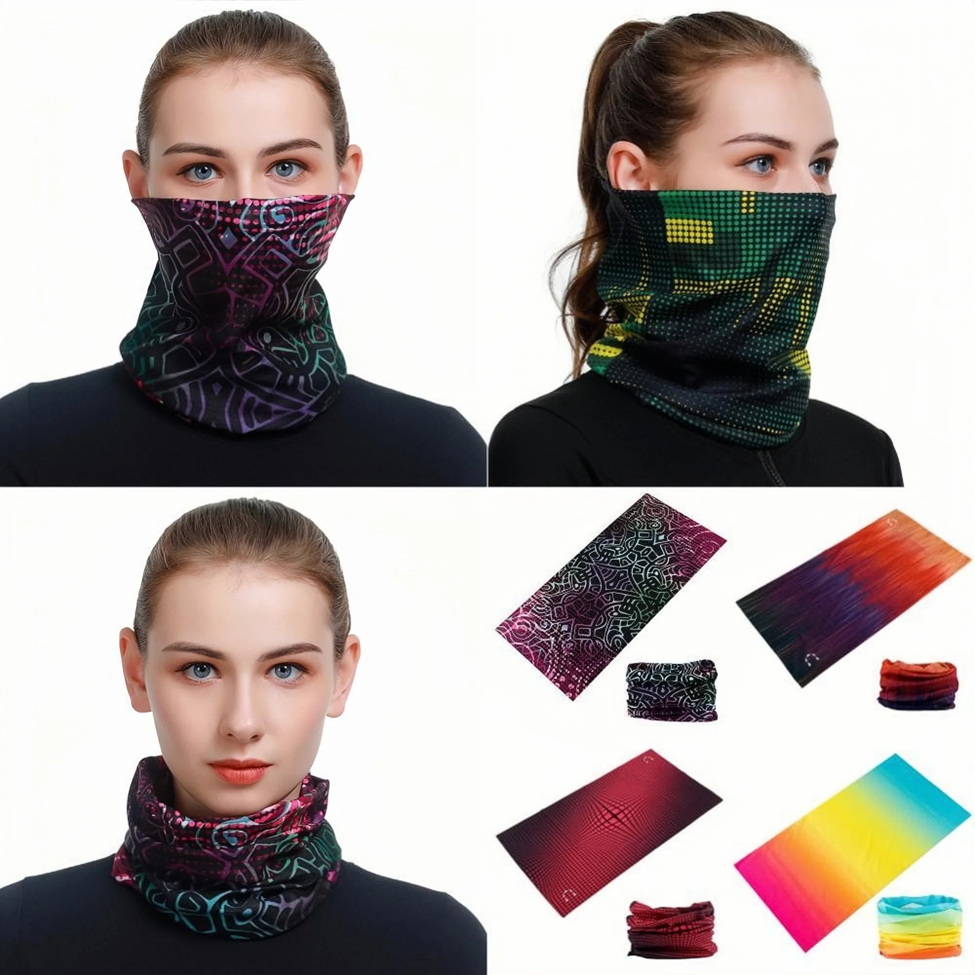 Versatile Seamless Buff for Men & Women – Gradient Bandana, Mask, Running Headband, Face Shield