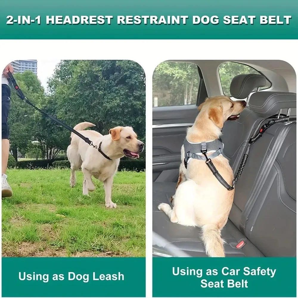 2-in-1 Dog Car Safety Belt & Leash – Reflective Breakaway Adjustable Nylon Seatbelt for Small & Large Dogs | All Seasons
