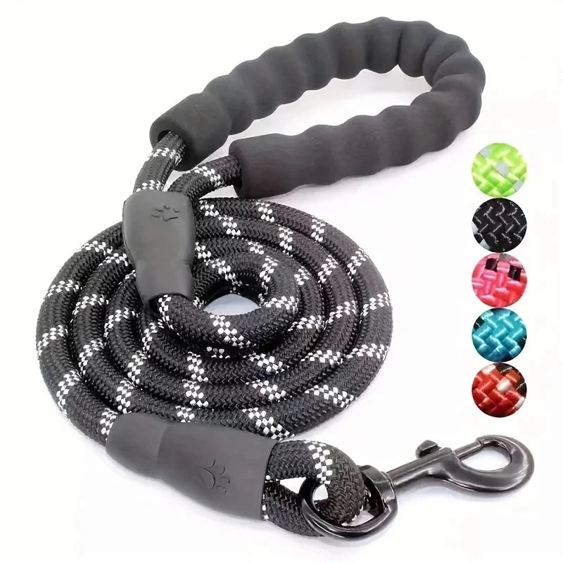 Reflective Dog Leash With Comfortable Padded Handle - Double Heavy Duty Traction Rope For Strong Dogs