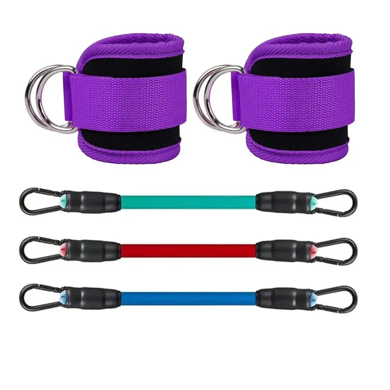 Ankle Strap & Resistance Band Set | Padded Neoprene Cuffs with D-Ring & Colour-Coded Resistance Tubes for Gym & Home Training | RUNGEAR
