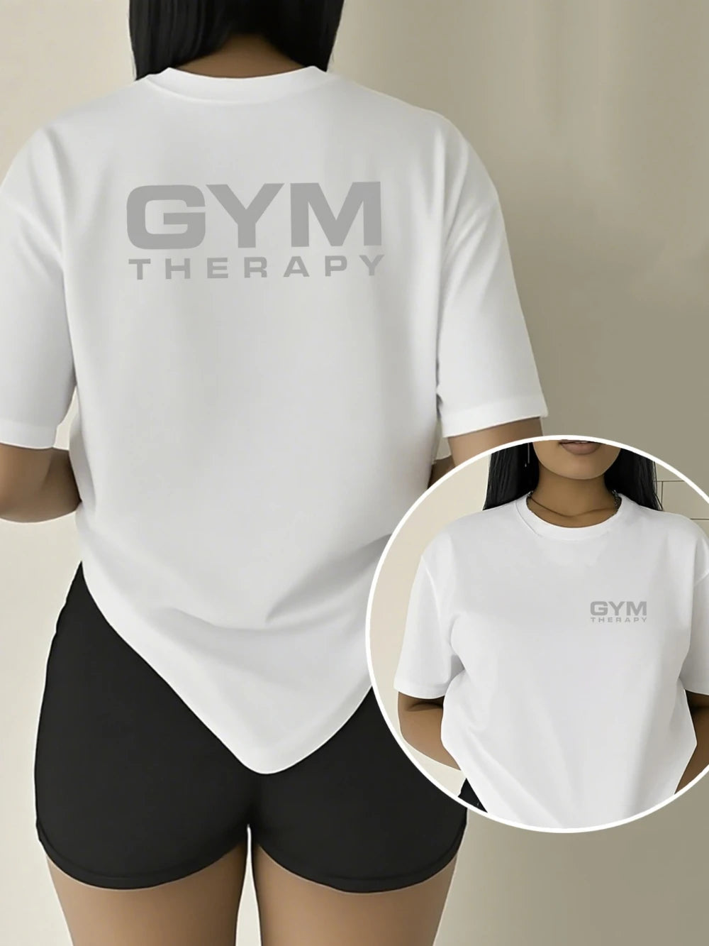 Women's Rungear Apparel: Short sleeve T-Shirt Top, 'GYM THERAPY' Double-Sided Print For Summer / Rungear