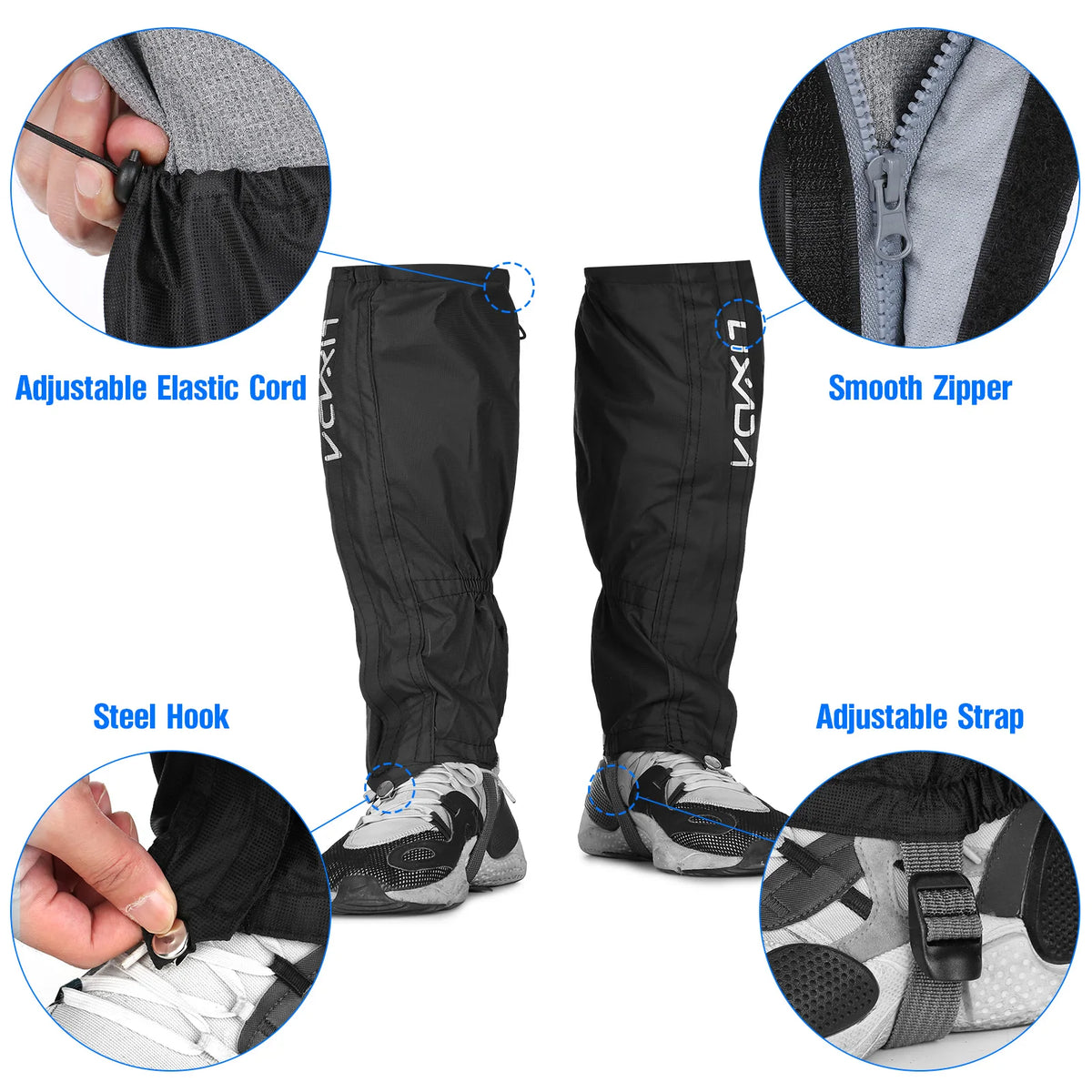 Lixada Water-Resistant Zippered Leg Gaiters – Full Length Snow & Hiking Gaiters for Outdoor Sports