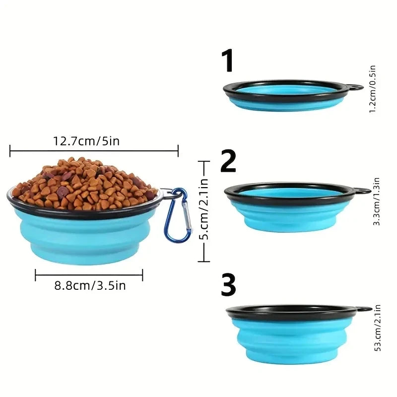 2-Pack Collapsible Dog Bowl with Lid & Carabiner Clip — Portable Silicone Food & Water Dish for Travel, Hiking & Runs