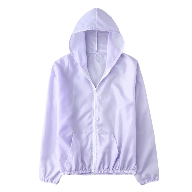 Women's Sun Protection Windbreaker – Lightweight, Hooded, Full-Zip | Outdoor Sports & Casual | S–M