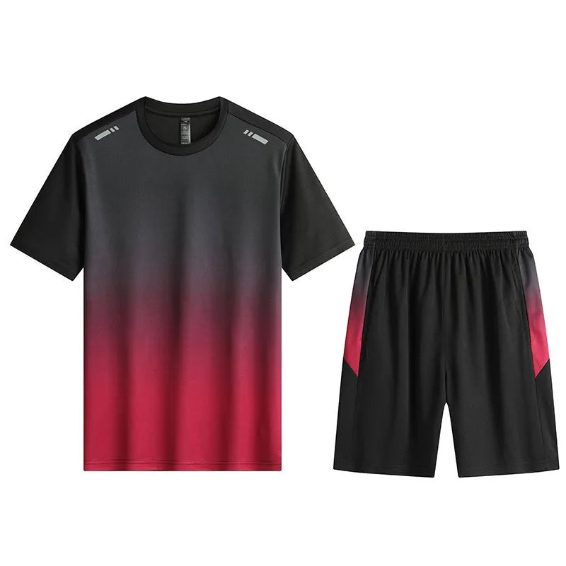 Men Active Quick Dry Crew Neck T Shirts and Shorts Set Athletic Workout Short Sleeve Clothes Basketball Running Gym Sports Suit