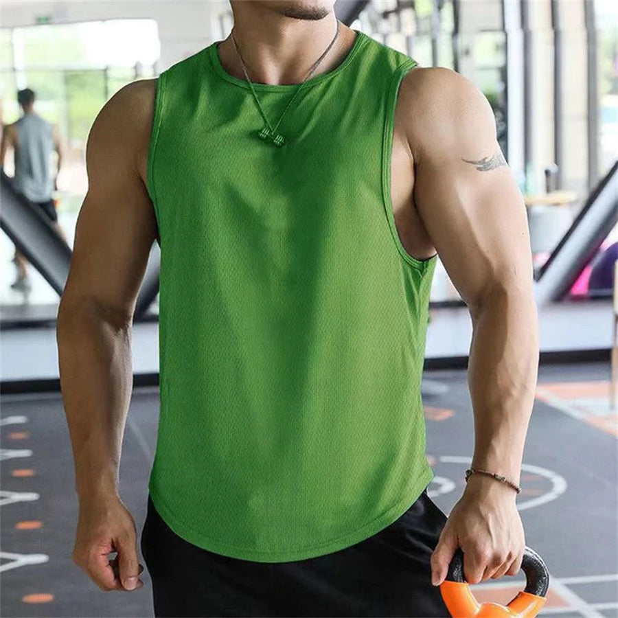 Men's Running Apparel: Sleeveless, Mesh Material, Quick-Dry, Breathable, Workout Fitness Top / Rungear
