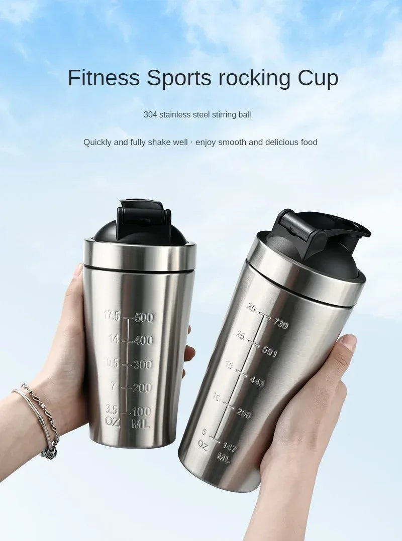 Stainless Steel Protein Shaker Bottle – 304 Steel, Leak-Proof Flip Lid | 500ml & 740ml