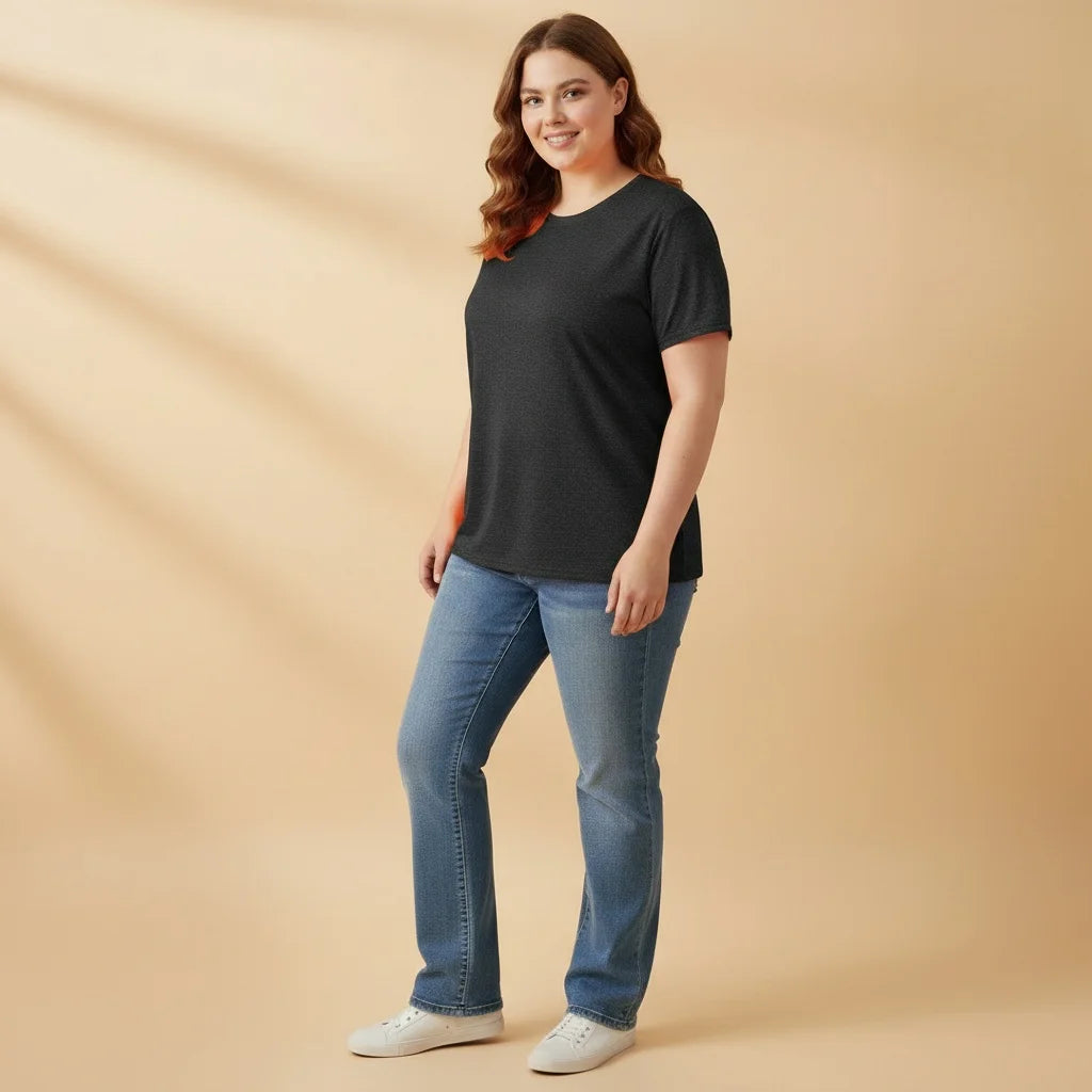 Plus Size Women's Solid Colour Soft Casual Short Sleeved Round Neck Summer T-shirt 1XL-7XLT