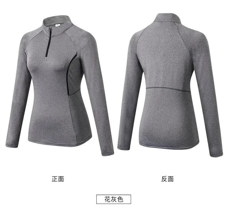 Women's Quarter-Zip Long Sleeve Athletic Top – High-Elastic, Compression Fit | Running, Yoga & Training | S–XXL