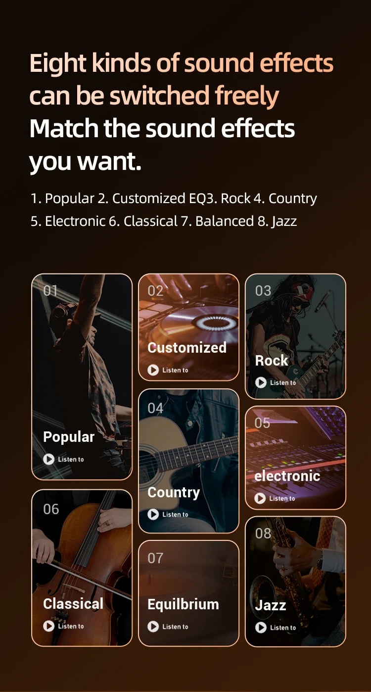 BT8 Wireless Bluetooth Headphones Outdoor Sports 5.3 With Touch Control Charging Display