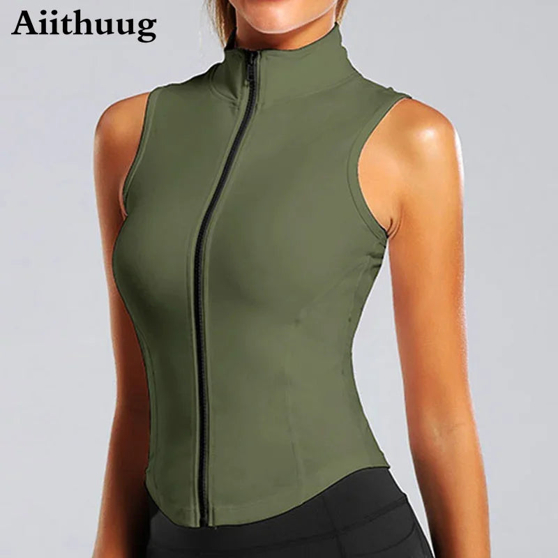 Women's Running Apparel: Sleeveless, High Neck, Breathable, Quick-Dry, Full Zip Up, Athletic Sweat Vest for Running, Fitness, Workout / Rungear