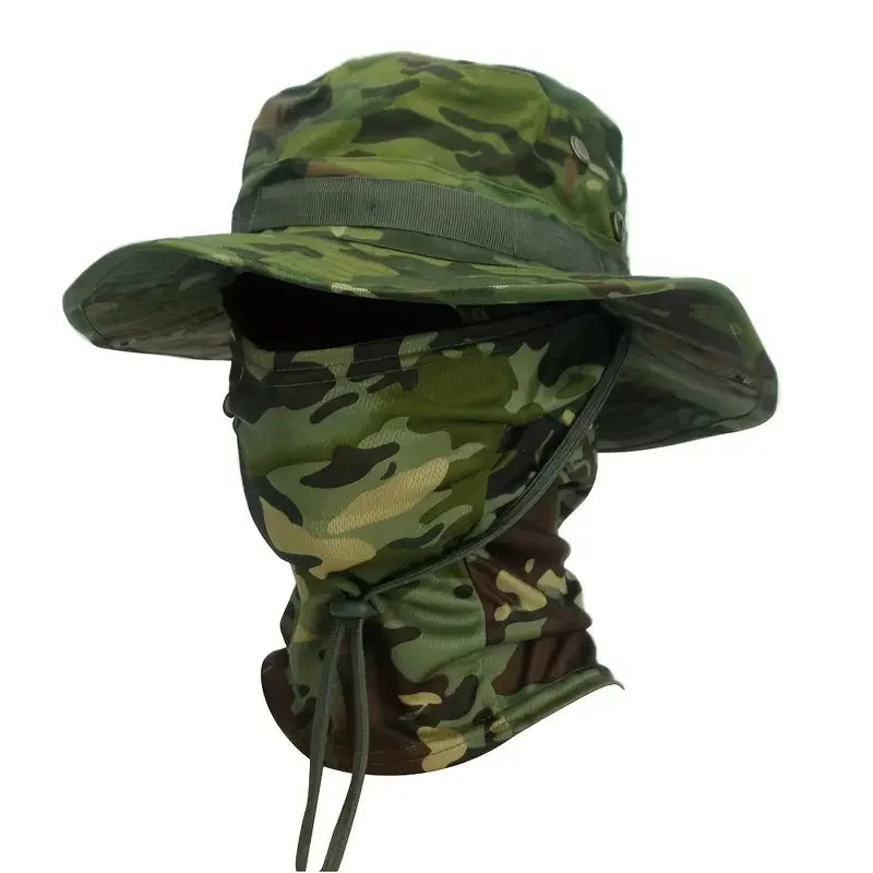 Camouflage Boonie Hat with Integrated Balaclava – Wide Brim, Foldable, UV Protection | Hunting, Fishing & Outdoor | 8 Camo Patterns