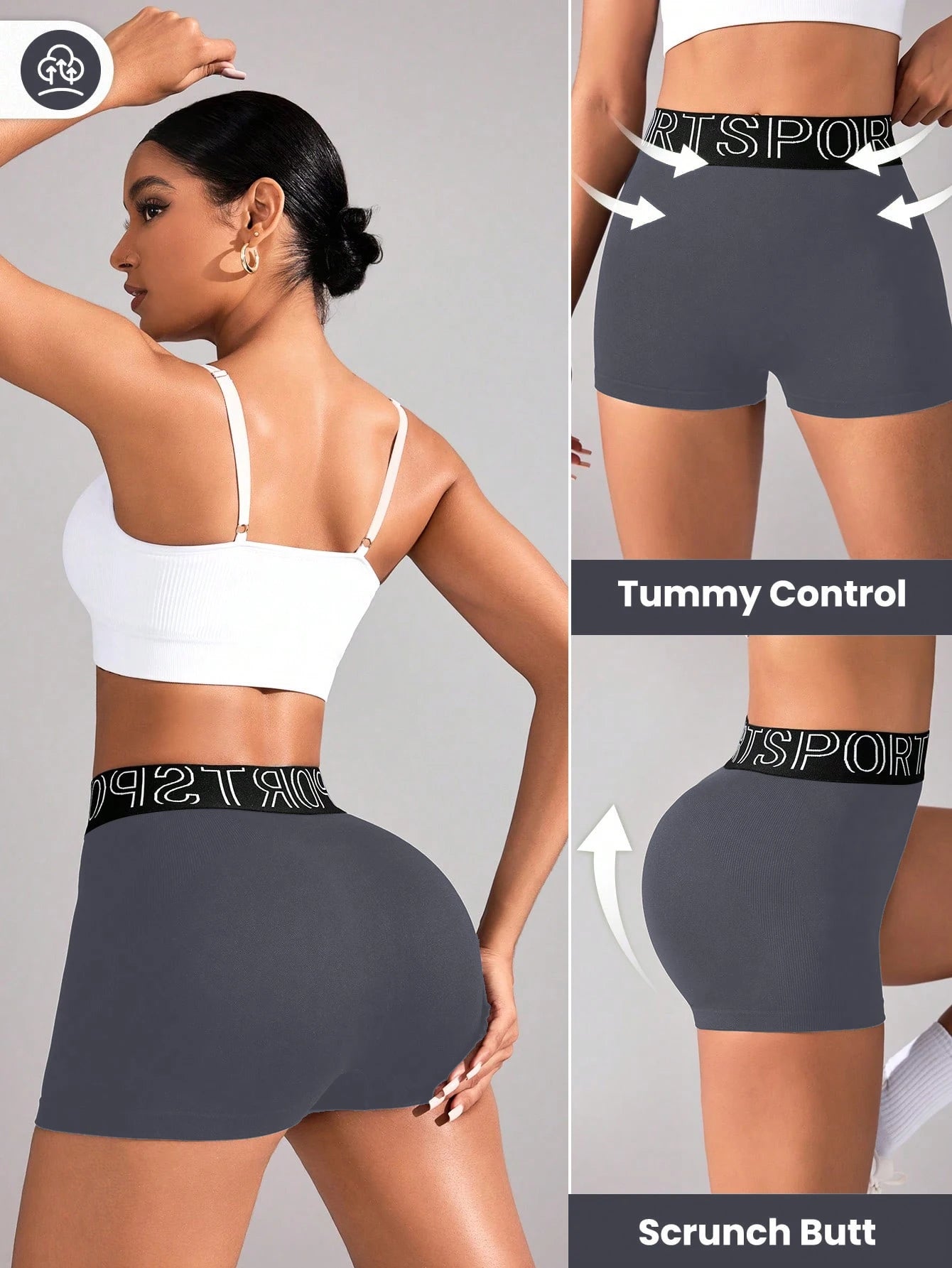 Women's High-Waist Gym Shorts | Seamless 'SPORTS' Lettered Waistband Fitness Shorts