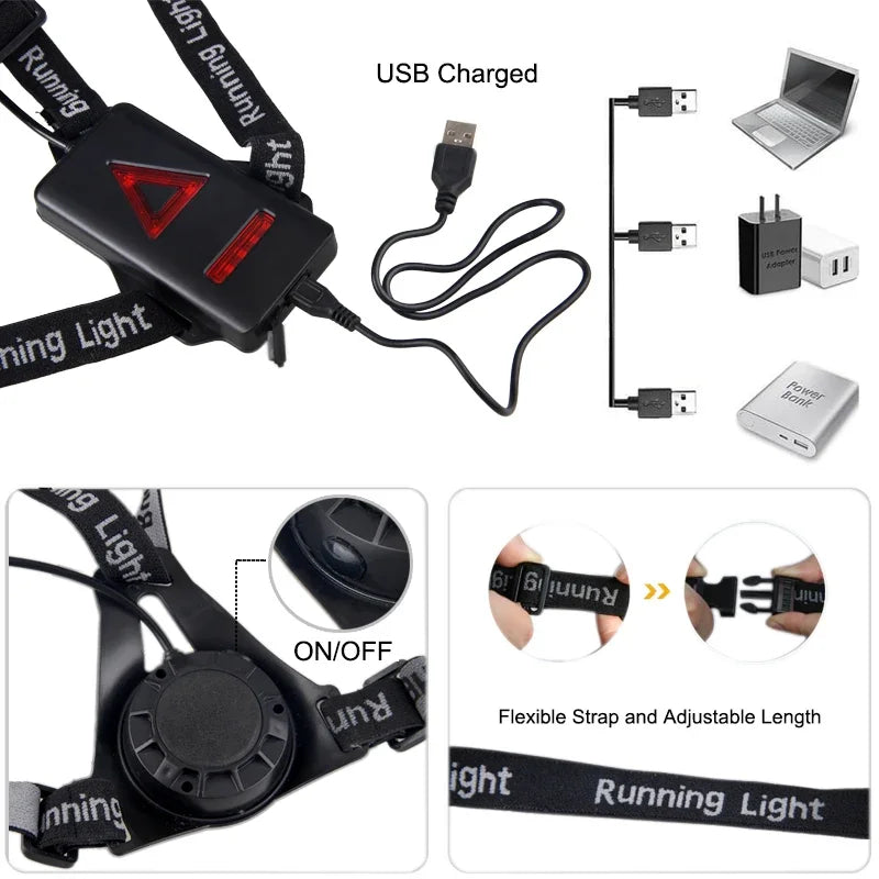 USB Rechargeable LED Chest Strap Light – Portable Night Running Safety Lamp | Battery Included | RUNGEAR