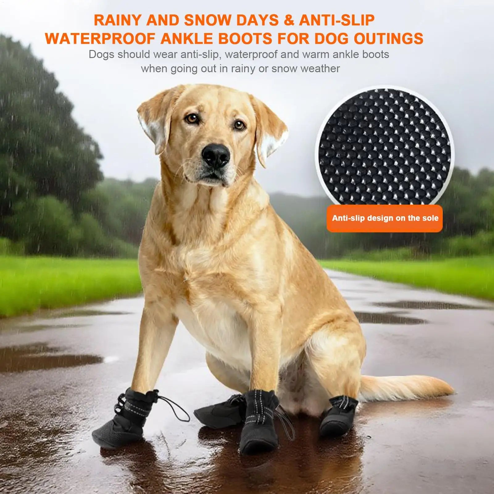 Dog Boots 4PC Set – Wool Anti-Slip Protective Booties for Medium & Large Dogs | Wound Recovery, Hiking, Outdoor & Beach