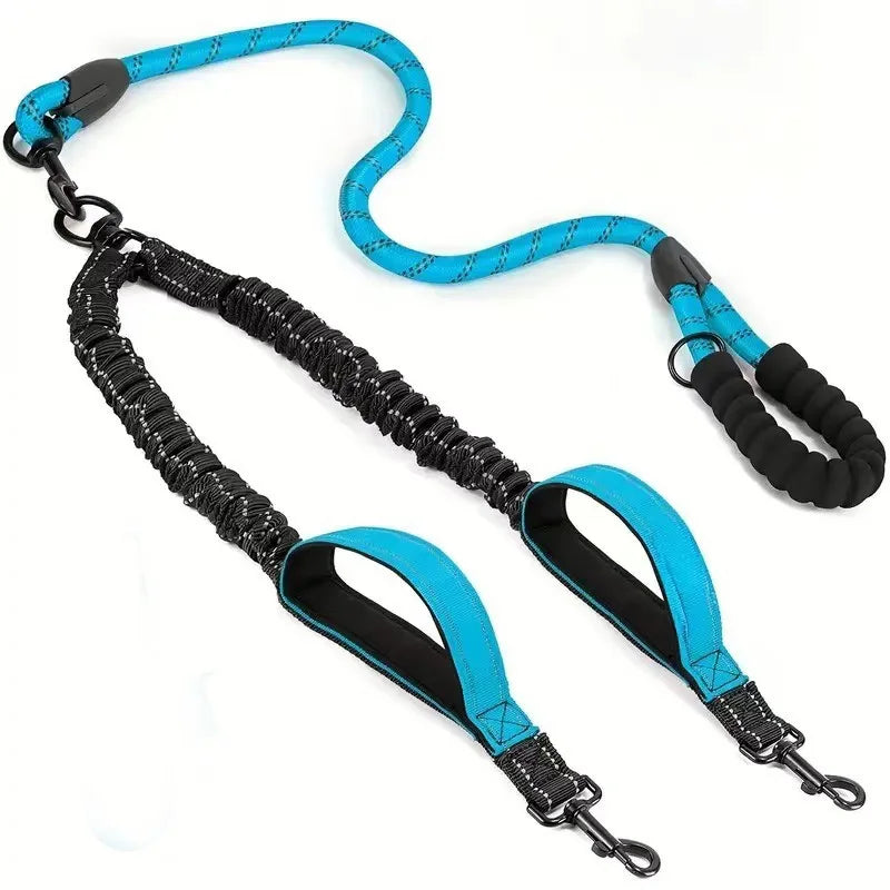 Double Dog Leash – Reflective No-Tangle 360° Swivel Dual Walking Leash with Two Traffic Handles & Shock Absorber | 7 Colours
