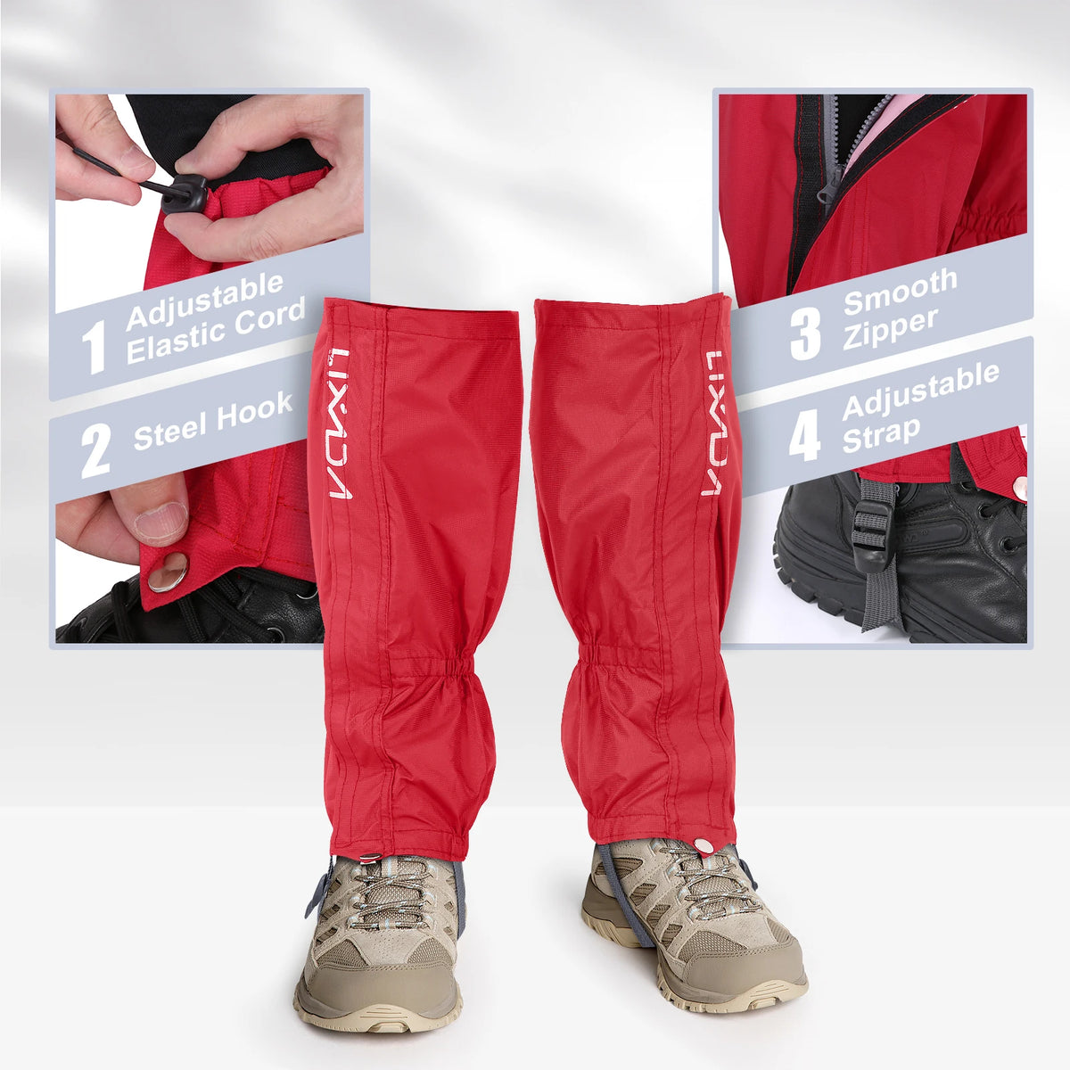 Lixada Water-Resistant Zippered Leg Gaiters – Full Length Snow & Hiking Gaiters for Outdoor Sports