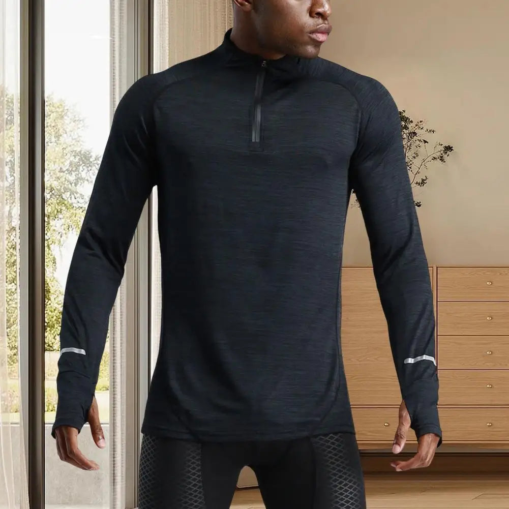 Men's Quick-Dry Apparel: Long Sleeve, Half-Zip, Pullover Running Compression Fitness Shirt / Rungear