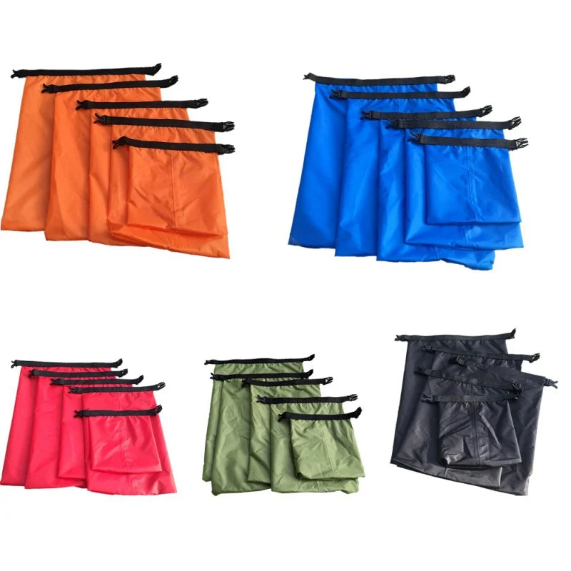 5-Pack Waterproof Dry Bag Set | Graduated Sizes, Roll-Top Buckle Closure, Lightweight Nylon | RUNGEAR
