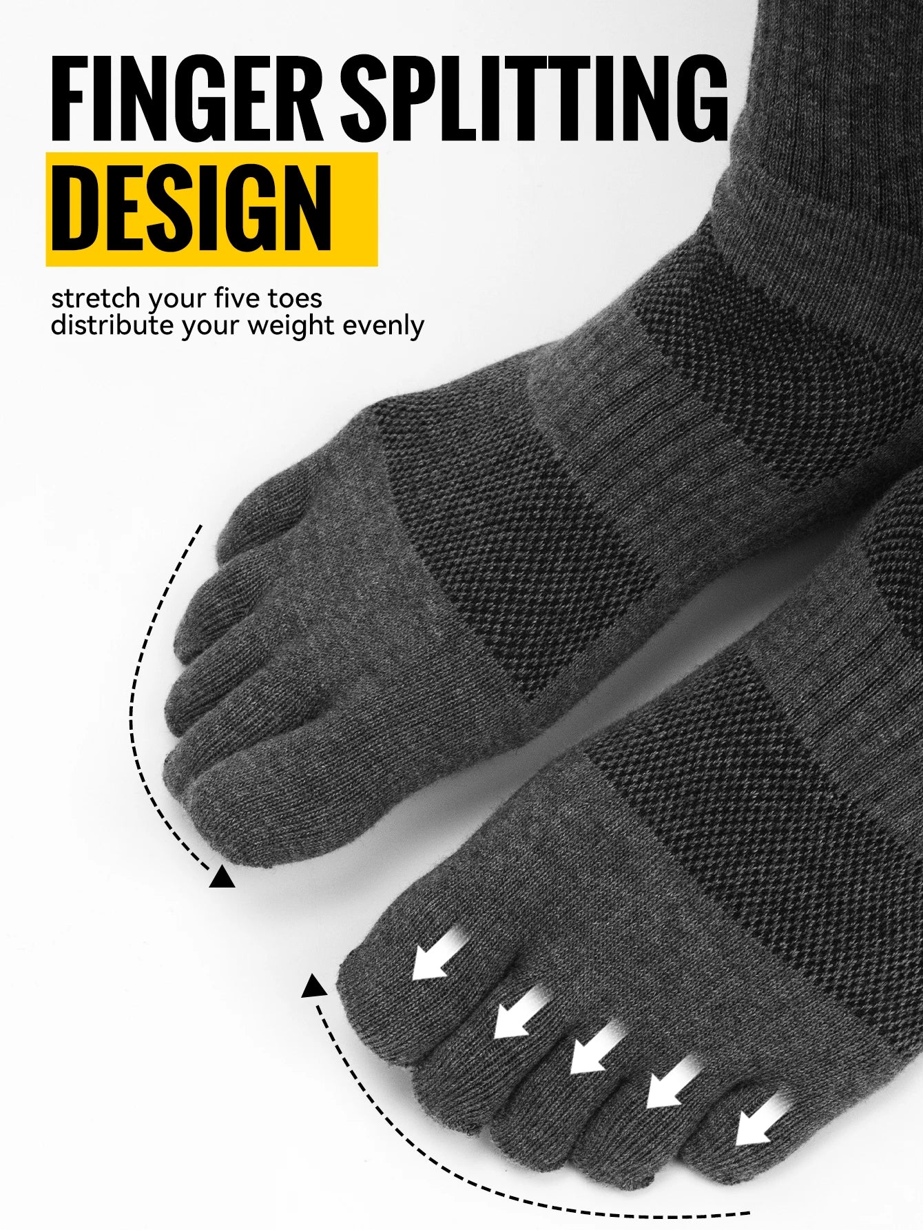 Five Finger Toe Socks | Arch Support Running Socks with Moisture-Wicking Cotton | 1, 2 or 3 Pairs