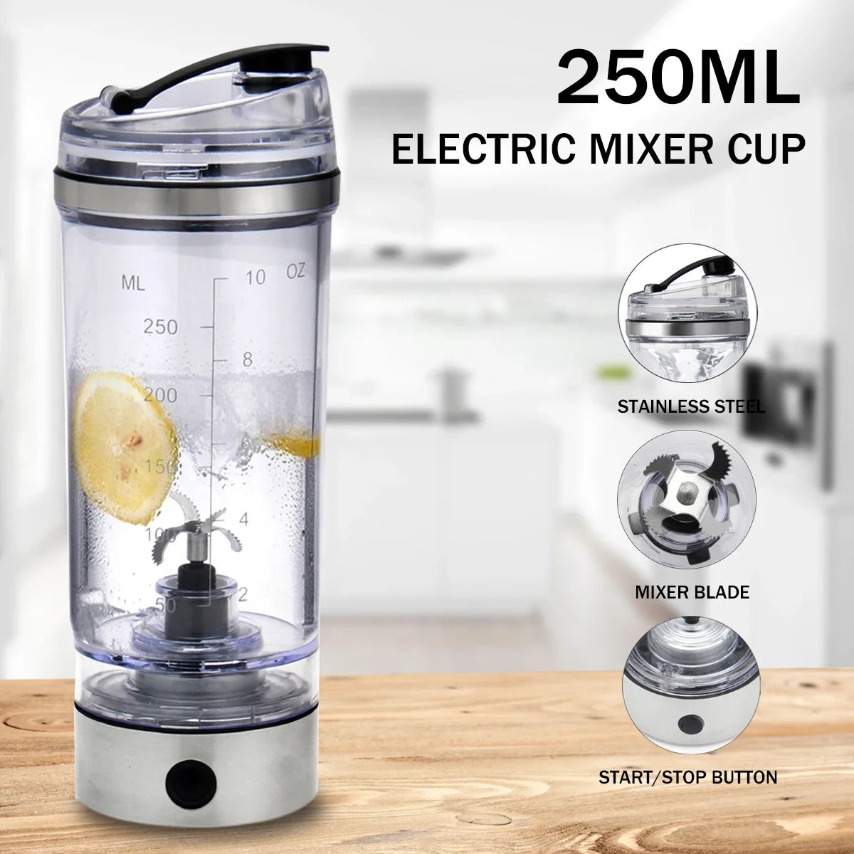 Running Hydration Gear: 250ML USB Vortex, Electric Protein Shake Smart Blender for Fitness, Running, Hiking, All Sports / Rungear