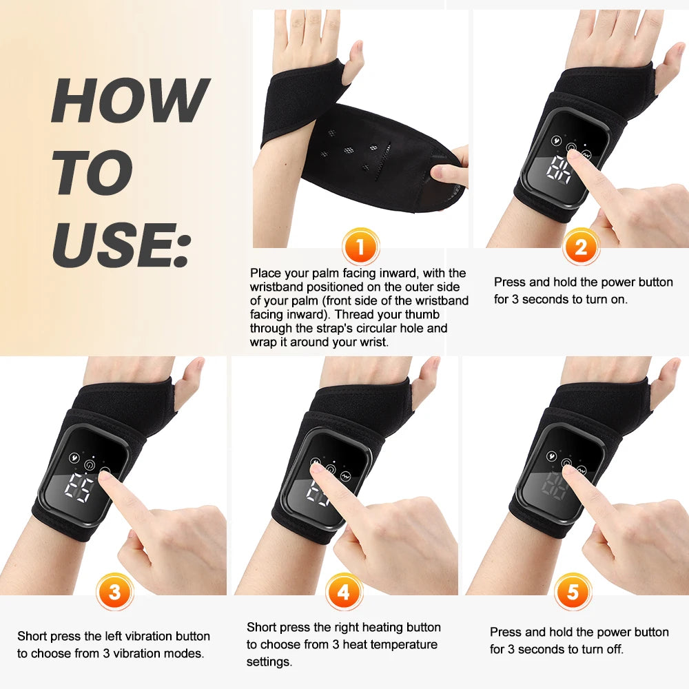 Electric Heating Wrist Brace Vibration Massage Hot Compress Ankle Wrap And Hand Protector Rechargeable Wristband