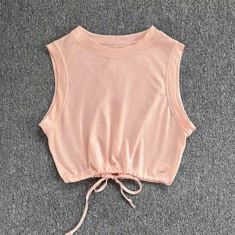 Women's Drawstring Crop Sports Top | Breathable Sleeveless Fitness Vest