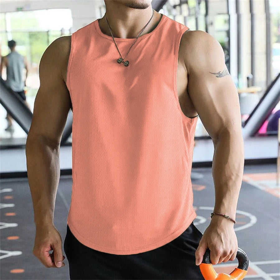 Men's Running Apparel: Sleeveless, Mesh Material, Quick-Dry, Breathable, Workout Fitness Top / Rungear