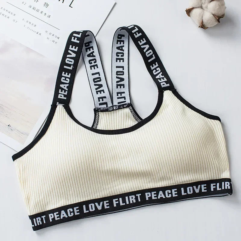Women's Letter Print Sports Bra | Seamless Push-Up for Gym, Yoga & Running