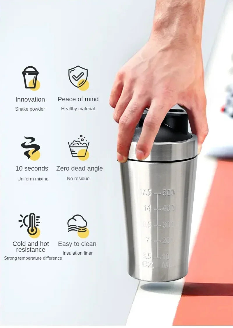 Stainless Steel Protein Shaker Bottle – 304 Steel, Leak-Proof Flip Lid | 500ml & 740ml