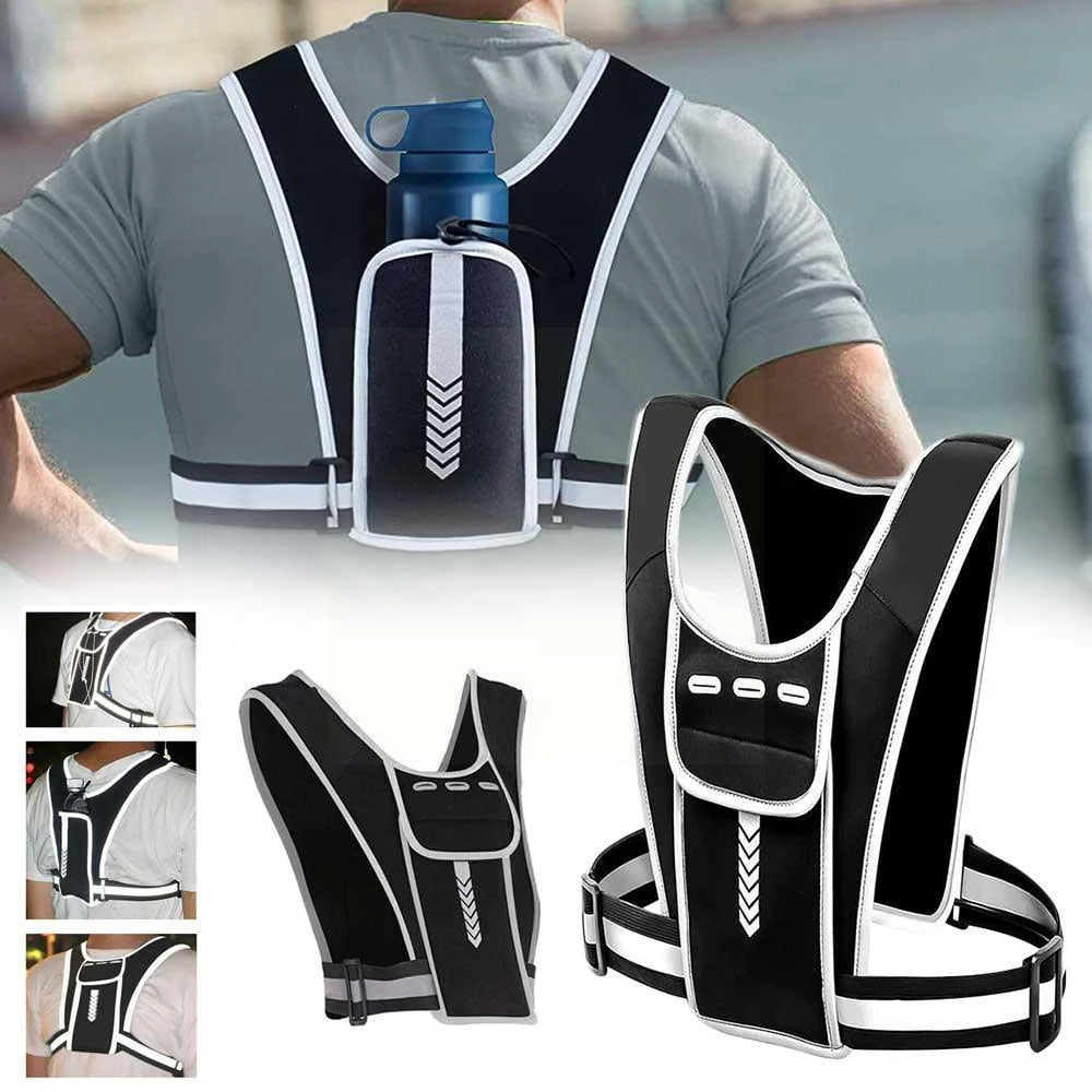 Reflective Night Running Vest with Phone Holder & Water Bottle Holder – Lightweight Safety Vest for Running, Hiking & Training | RUNGEAR