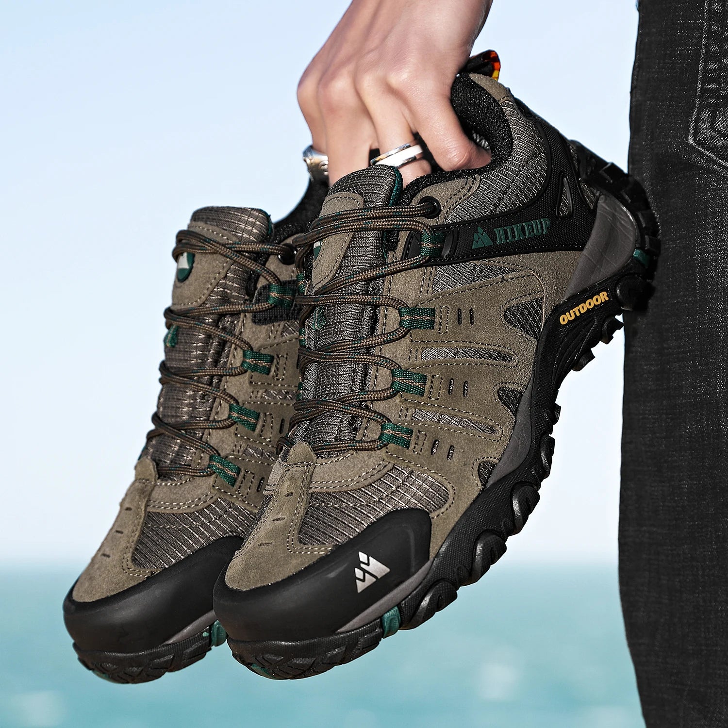 Hiking Shoe Gear: HIKEUP Men's Suede Leather, Wear-Resistant Hiking, Walking, Hunting Outdoor Shoes / Rungear