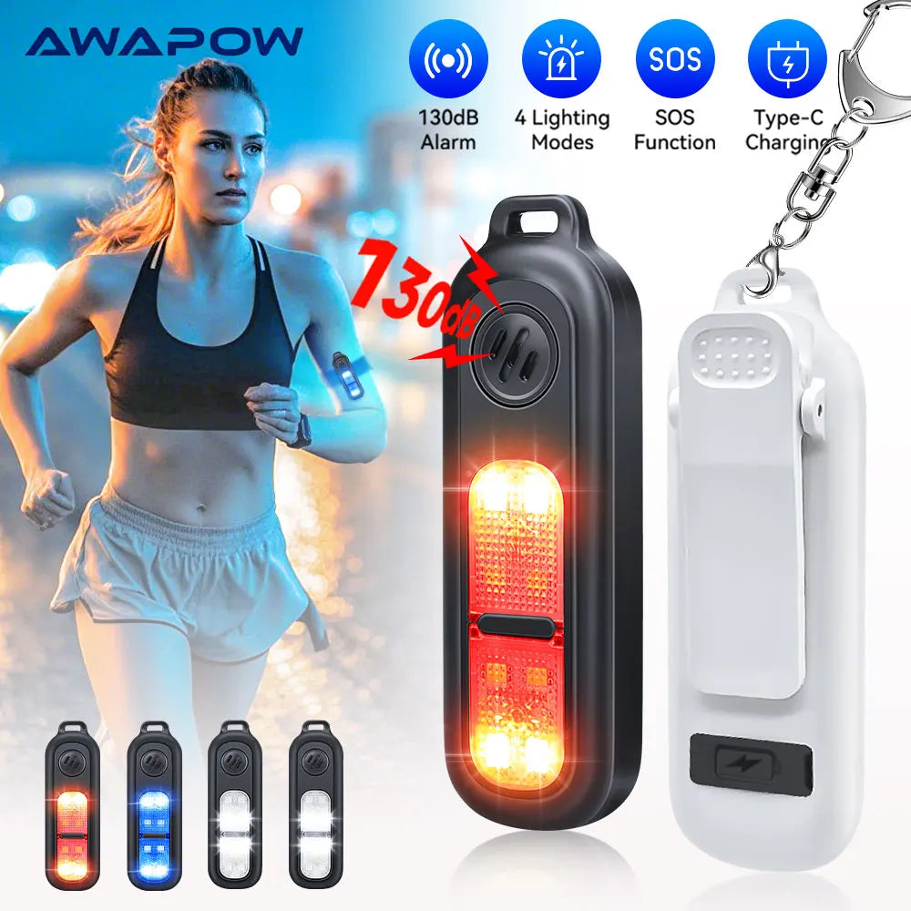 Running and Trail Safety Accessories: Awapow Rechargeable, Light Personal Safety Self Defense Alarm Keychain 130dB With LED Light / Rungear