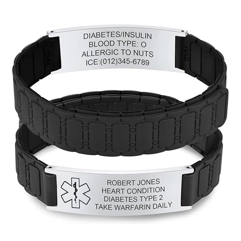 Unisex Custom Silicone Personalized Medical Emergency ID Bracelet